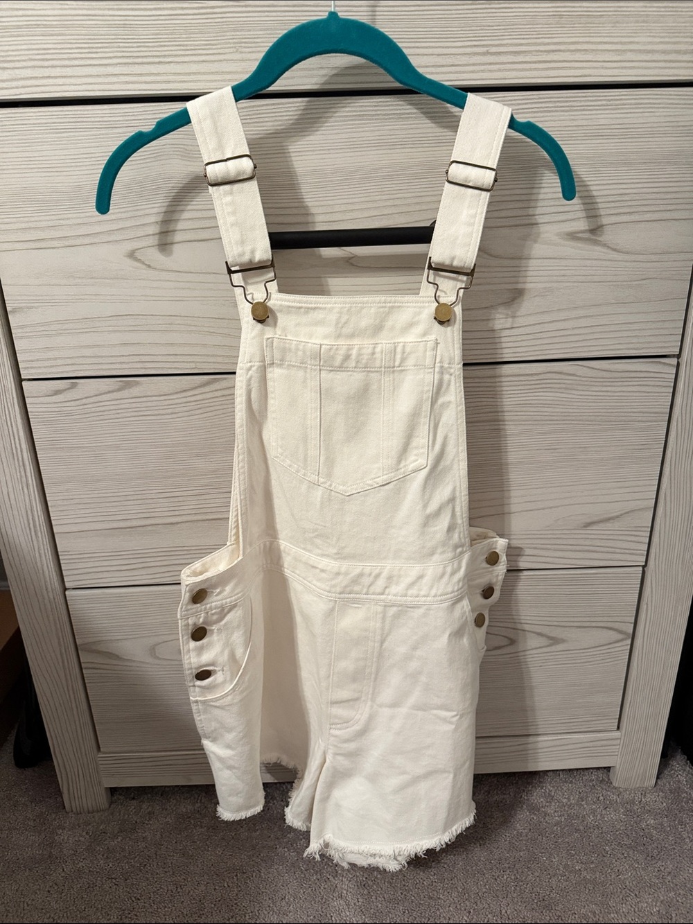 Women's White Denim Short Overalls Romper